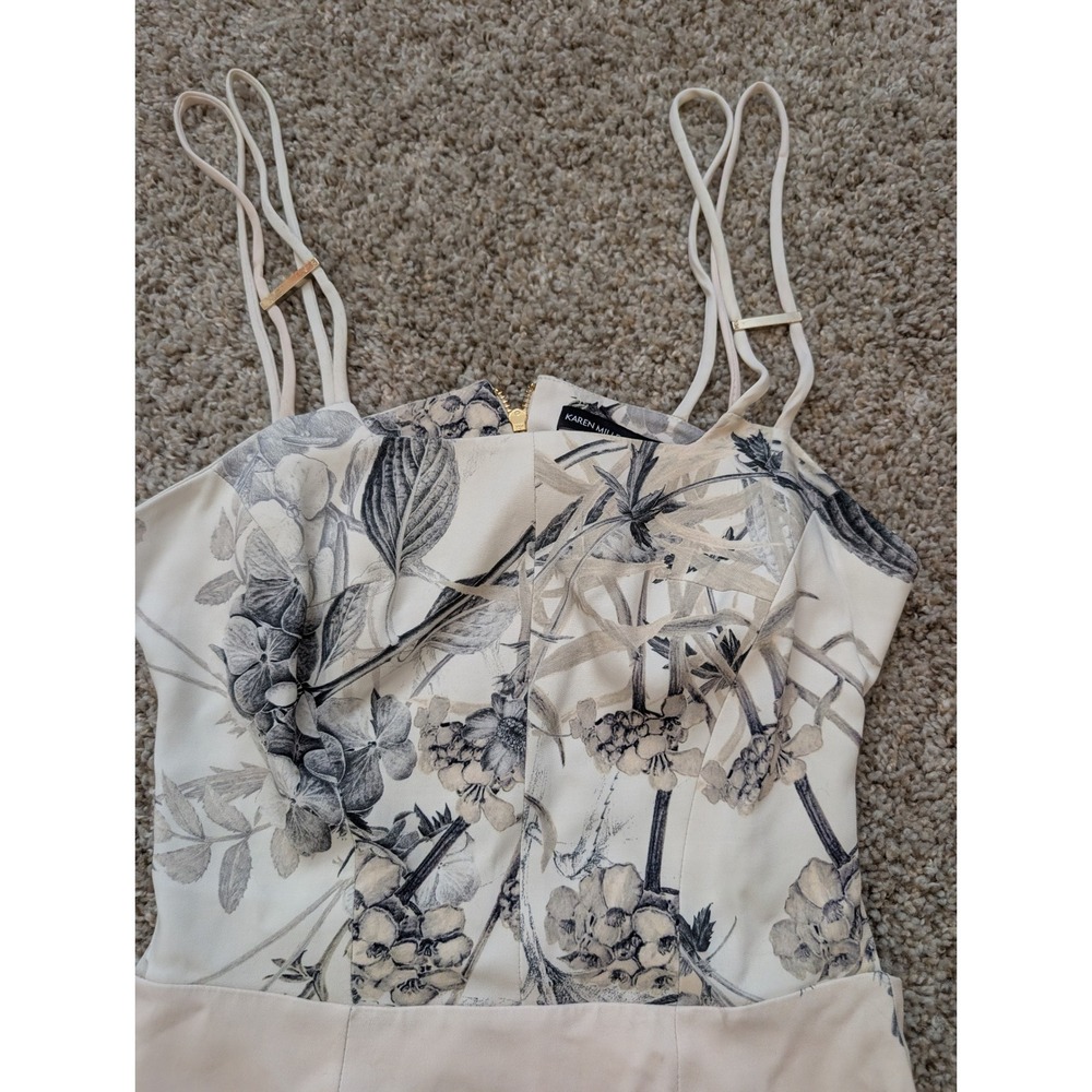 Karen Millen Floral Pencil Midi Dress Peach Cream Cutout Back Gold Zip Womens 2 - Picture 3 of 7
